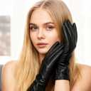 Womens Leather Gloves Wool Lined Warm Glove Touchscreen for Winter Driving Lambskin Dress Gloves Cashmere Lined (Black, M)