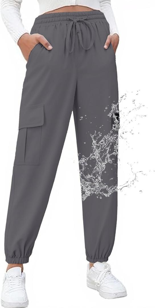 SANGTREE Hiking Pants Water Resistant Quick Dry Lightweight Golf Cargo Safari Joggers Pockets for Girls & Women (7-8 Years)