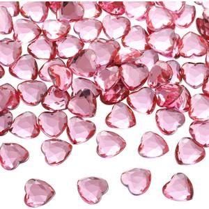 Chengu 200 Pieces 5d Valentine Gift Acrylic Heart Rhinestones Valentine Crystals Flat Back Galentines Gift Wedding Table Scatter Decoration for Vase Filler DIY Craft, 0.5 Inch (Pink)
