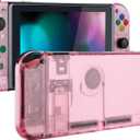 eXtremeRate DIY Replacement Shell Buttons for Nintendo Switch, Back Plate for Switch Console, Housing with Colorful Buttons for Joycon Handheld Controller - Clear Cherry Pink [No Electronics Parts]