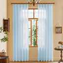 Light Blue Sheer Pleated Curtains 84 Inch Length for Kids Room Soft Touch Airy Breathable Tree Branch Textured Light Filter Pinch Pleat Drapes with Adjustable Hooks, Sky Blue, 42"W x 84"L, 2 Panels
