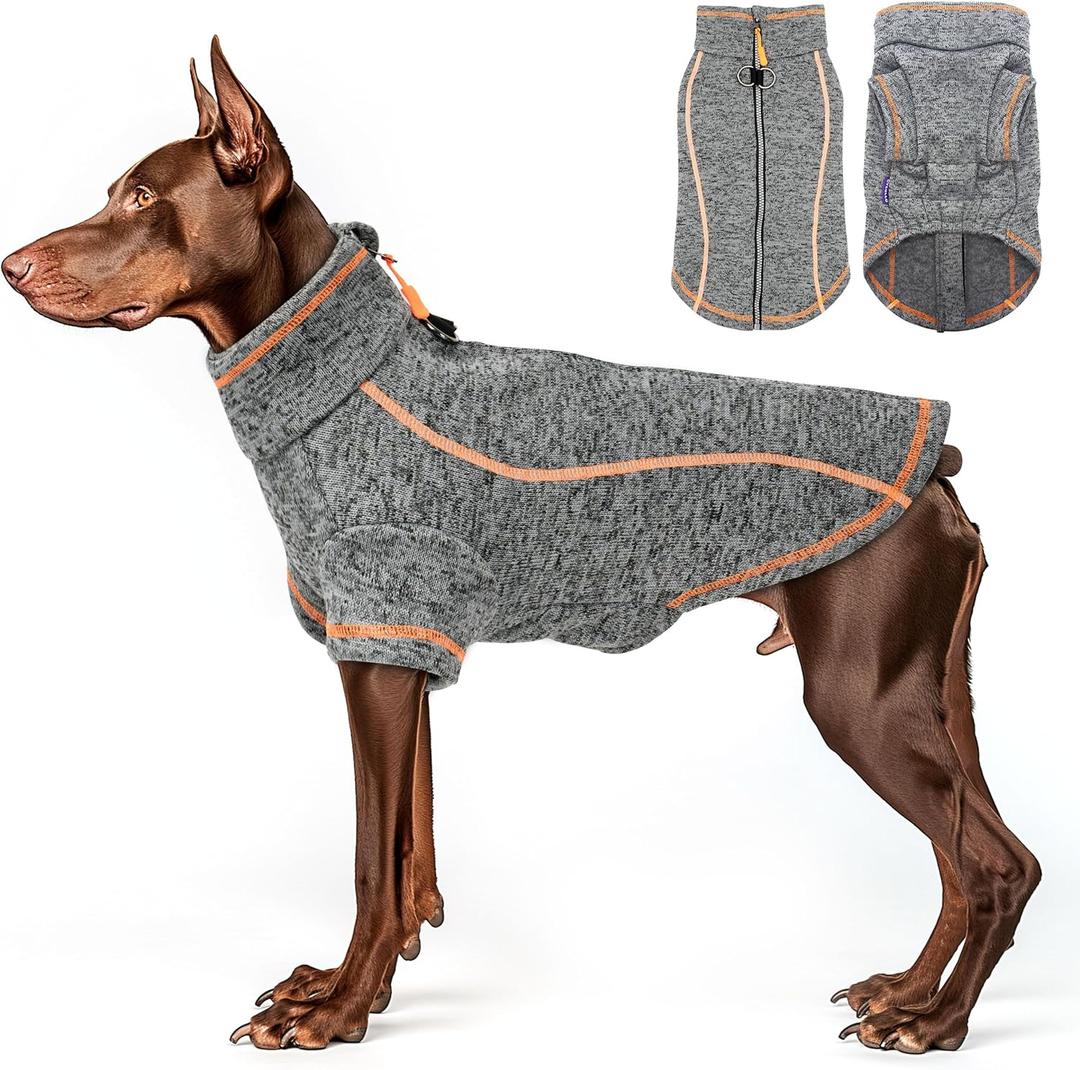 cyeollo Fleece Dog Jacket Coat Lightweight Dog Jackets Reflective Pet Sweater Zip Up Warm Winter Coats for Medium Large Dogs Clothes Pet Apparel (Grey)