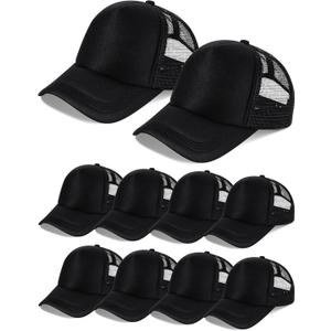 10 Pcs Sublimation Blank Trucker Hats Bulk Mesh Baseball Cap Polyester Mesh Trucker Hat for Men and Women (Black)