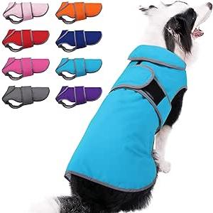 MIGOHI Warm Dog Coat Winter Dog Jacket,Waterproof Cold Weather Coats for Dogs,Fleece Jacket for Small Medium Large Dogs,Reflective Thick Fleece Vest with Leash Hole (Blue)