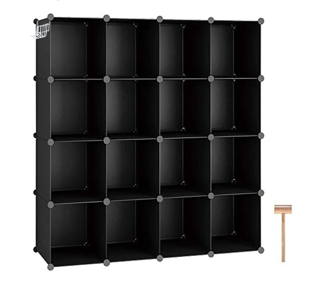 C&AHOME Cube Storage Organizer, 16-Cube Shelves Units, Plastic Storage Cubes, DIY Closet Organizer, Modular Closet Storage Shelves Ideal for Home, Bedroom, 48.4" L × 12.4" W × 48.4" H Black SUM3016H