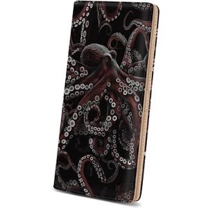 Immaturus Womens Wallet, Octopus Slim Thin RFID Blocking Credit Card Wallets, Long Bifold PU Leather Card Holder Organizer, Cute Cash Clutch Billfold with Zipper Coin Pocket Ladies Girls Gift