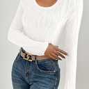 Women Tops Long Sleeve Textured Shirts Slimming Tops for Women Scoop Neck Blouses (White, XL)