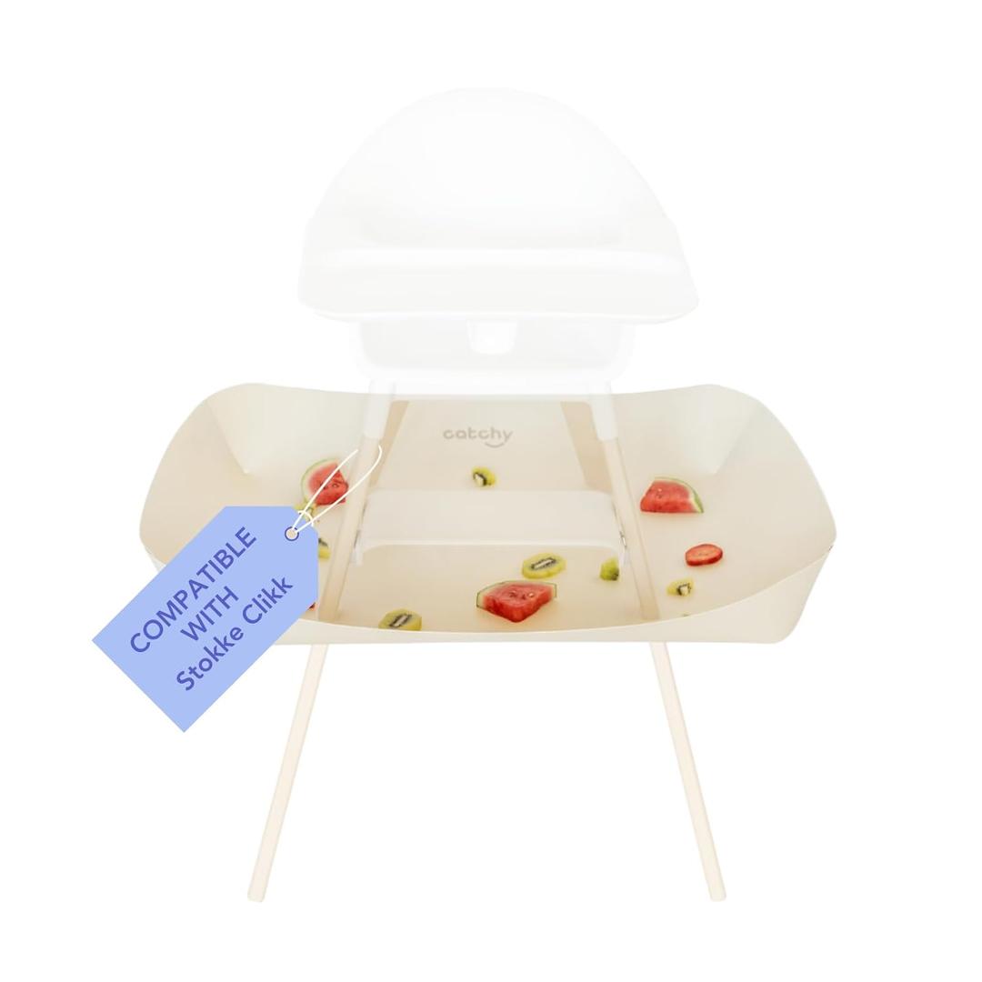 CATCHY -Food Catcher-Compatible with Stokke Clikk High Chair +11 Other High Chairs-Highchair Sold Separately-Baby & Toddler Food & Mess Catcher-Premium Linen Inspired -Under High Chair Accessory (Sandstone)