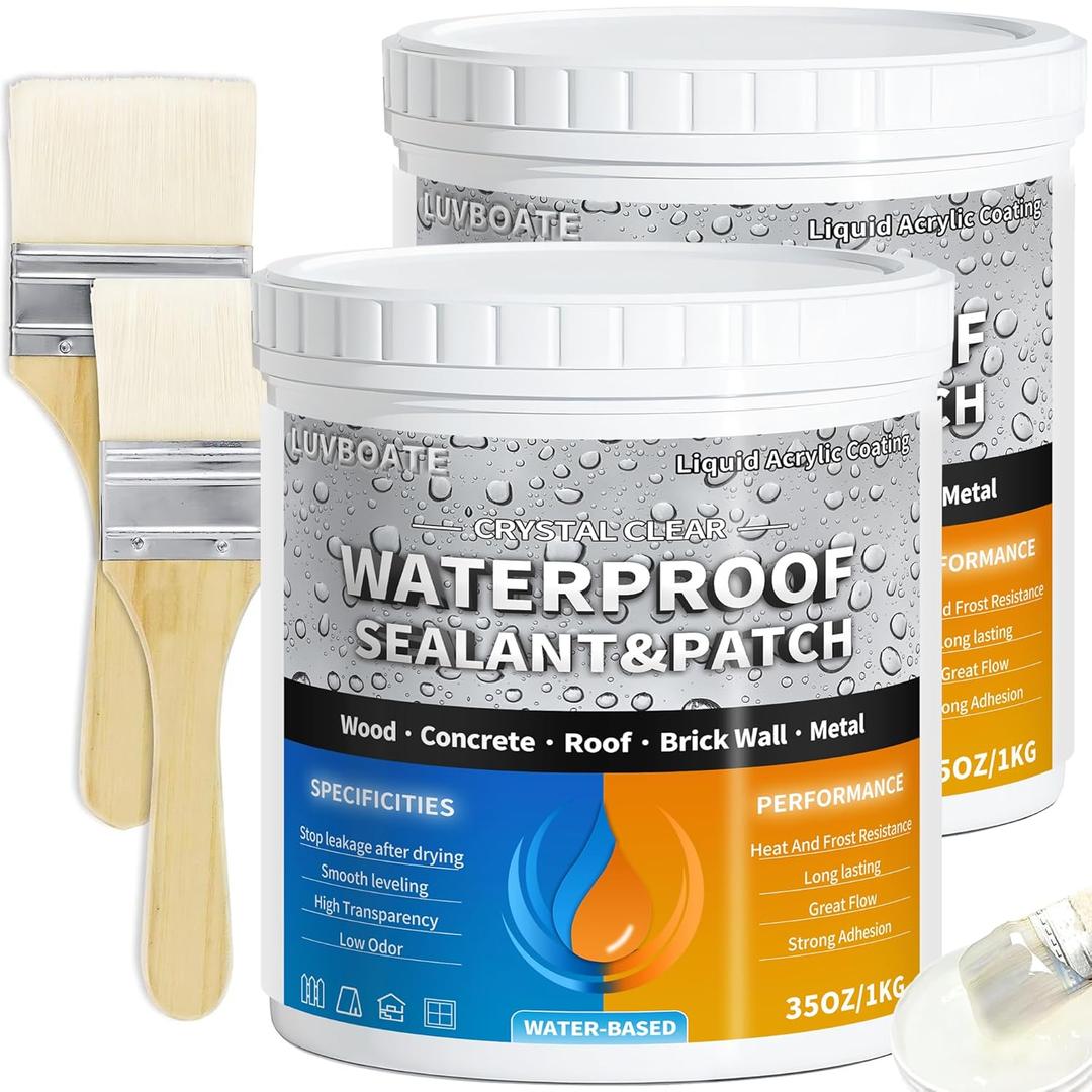 Liquid Waterproof Sealant 70oz Clear, LUVBOATE Transparent Waterproof Coating Water-Based Invisible Repairing Leak Agent Roofs, Walls, Bathroom, Kitchen Indoor & Outdoor
