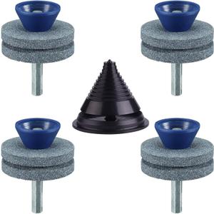 4 Packs Lawn Mower Blade Sharpener, Double Layer Sharpener Universal Sharp Rotary Lawn Mower Blade Sharpener with Blade Balancer Corundum Blade Sharpeners for Hand Drill