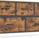SONGMICS Dresser for Bedroom, Chest of Drawers, TV Stand, Steel, MDF, 5 Non-Woven Fabric Drawers, Storage Organizer Unit, Closet, Entryway, Rustic Brown and Ink Black ULGS322B02S