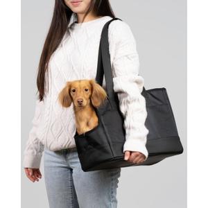 OSKAR&FRIENDS Pet Carrier Tote for Small Dogs & Cats  Vegan Leather Dog Purse with Breathable Mesh, Sherpa Bed & Safety Tether  Fits Pets Up to 20 lbs (Black)