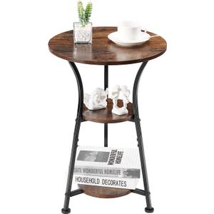 Dulcii Small Round End Table for Narrow and Small Space, 3-Tier Round Accent Couch Beside Table, Modern Side Table Corner Sofa Table Nightstand for Living Room Bedroom (Rustic Brown)