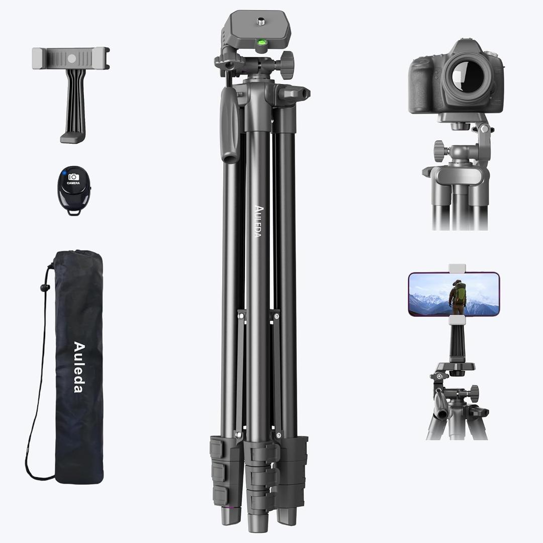 71" Camera Tripod Aluminum Tall Tripod Stand Compatible with Canon Nikon with Wireless Remote Phone Holder and Bag Max Load 6.6 LB