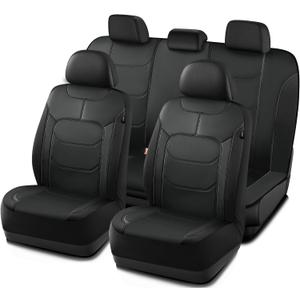 Road Comforts Seat Covers, Premium Leather Car Seat Covers Full Set,Airbag Compatible, Automotive Seat Covers Universal Fit Most Cars,Vans,Truck,SUV, Black