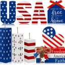 FoldTier 11 Pieces Memorial Day Table Decoration 4th of July Tiered Tray Decorations Patriotic Wooden Book Sign Firework Centerpiece Red White and Blue Tabletop Decor for Home 250th Anniversary