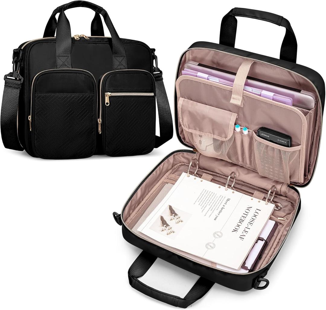 3 Ring Zipper Binder, 2 Inch Ring Binder Organizer Bag with Shoulder Strap Fits 13 Inch Laptop and 500 Sheets, Black (Empty Bag Only)