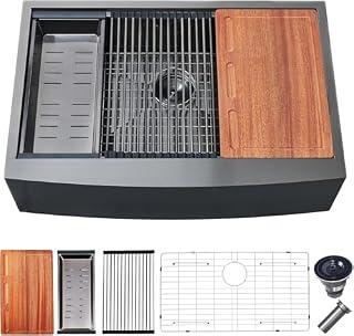 VALISY 33 Inch Black Kitchen Sink Drop in - 33"x" Topmount Ledge Workstation Sink 9 Inch Deep 16 Gauge Stainless Steel Single Bowl Sink with Accessories for Kitchen Laundry Utility