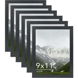 QOTIB 9x11 Picture Frame Black for Wall Mounting or Tabletop Set of 6, Wood 9 x 11 Frame Photo Frame for Wall Hanging Horizontally or Vertically, Black, 6 Pack