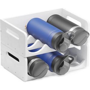 SpaceAid Bamboo Water Bottle Organizer with Labels, Kitchen Pantry Storage Rack for Cabinets, Home Cup and Wine Bottle Holder Shelf Organizers, 2 Pack 3-Slot, White