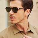 STGATN Retro Square Polarized Sunglasses for Men, UV400 Protection Sun Glasses, Trend Acetate Frame Shades (4. Two-tones Frame Green Lenses)