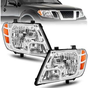 ELH Headlight Assembly Fit For 2009-2021 Nissan Frontier 4-Door Sedan Driver And Passenger Side (Chrome Housing With Amber Reflector)
