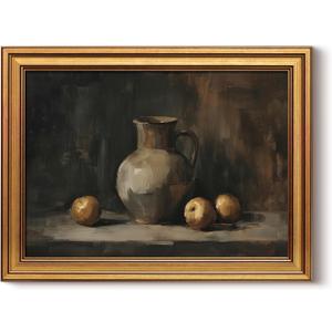 HUARCEY Gold Framed Vintage Wall Art for Living Room, Fruits Painting Prints Shelf Decor for Kitchen, Aesthetic Bedroom Wall Art, Best Gifts for Friends or Family - Ceramic and Fruit 16L x 12W