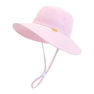 UAMOEI Baby Sun Hat Toddler UPF 50+ Kid Bucket Hats for Girl Summer Cap Boy Sun Protection Caps Wide Brim (US, Age, 1 Year, 2 Years, A-Pink)