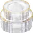 Bestluck 200 PCS Clear and Gold Plastic Plates for 100 Guests, Elegant Clear Disposable Plates with Gold Trim, Include 100 PCS Dinner Plates, 100 PCS Dessert Plates for Party, Birthday and Graduation