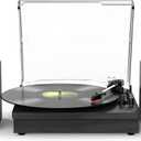 Record Player with Two Stereo Speakers, Wireless Playback Turntable with 3 Speed AUX Headphone Input and RCA Out Vinyl Record Player Black