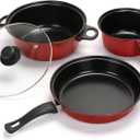 Non-Stick Cookware Set, 4 Piece Set Portable Lightweight Cast Iron Pots and Pans with Glass Lids and Nylon Utensils for Outdoor Travel Camping Picnic