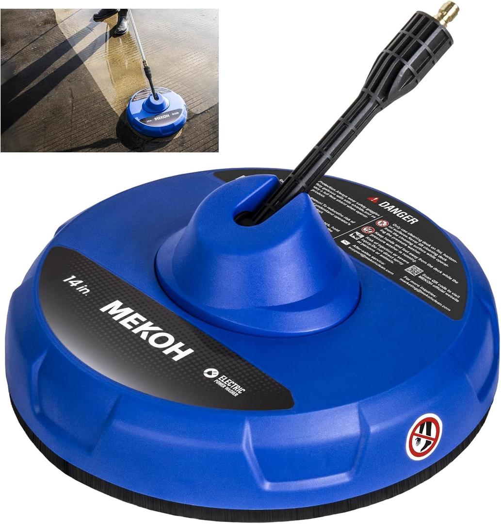 MEKOH 14 Electric Pressure Washer Surface Cleaner Attachment, 2500 PSI Universal Power Washer Accessories for Driveway Sidewalk Deck Patio Concrete Cleaning, 1/4" Quick-Connect, Dual Rotary Nozzles