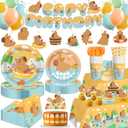 213 PCS Capybara Birthday Decorations for 25 Guests, Disposable Tableware Set with Banner, Cake Topper, Balloons, Plates and Napkins -Easy Assembly for Capybara Party