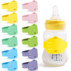 Tondiamo Baby Bottle Reusable Labels for Daycare Write 12 Pcs Multi Color Silicone Daycare Labels Cute Chicken Waterproof Bottle Name Tags Band Anti Slip Preschool Elementary School Toddler(Bright)