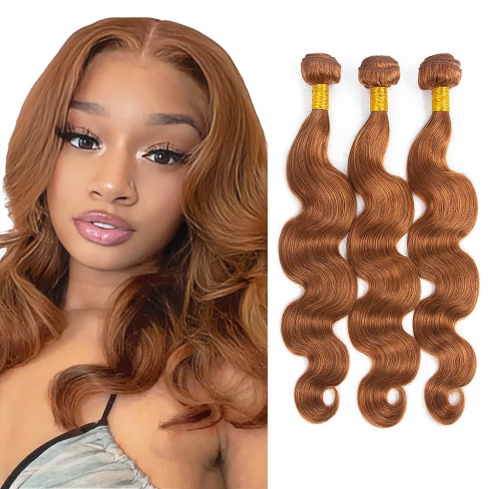 Color 30 Bundles Human Hair Brown Body Wave Bundles 8 10 12 inch Brazilian Virgin Remy Hair Extensions Double Weft Light Brown Human Hair Weave