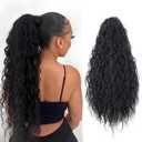Ponytail Extension Drawstring Ponytail for Women Long Curly Wavy Pony Tail Hair Extensions Fluffy Natural Looking Synthetic Hairpiece for Daily Use (1B, 20 Inch)