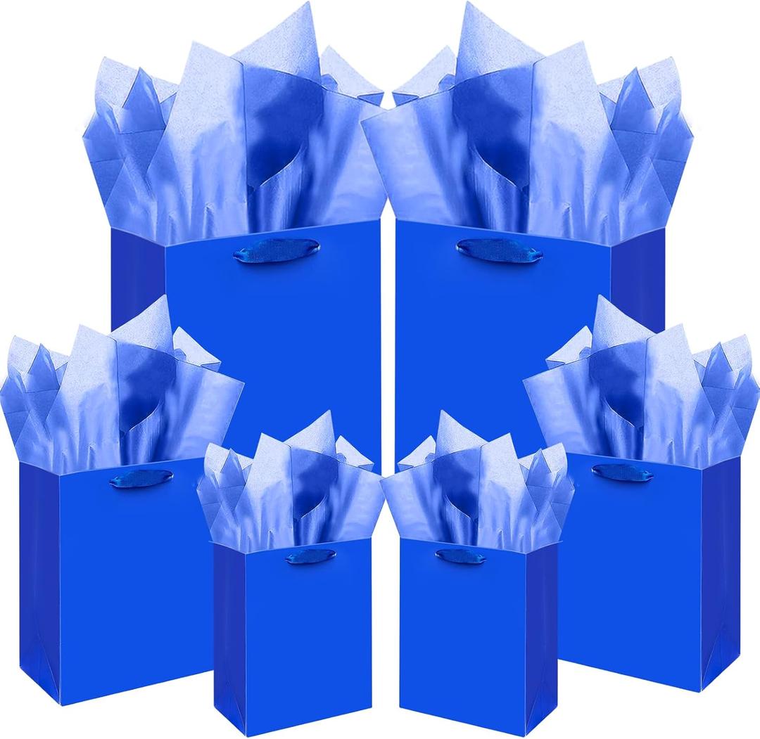 qiqee Dark Blue Gift Bags with Tissue Paper Mulit Assorted Sizes 10PCS Present Birthday Bags(2pcs Large 13", 4pcs Medium 9", 4pcs Small 6",Tissue Paper)