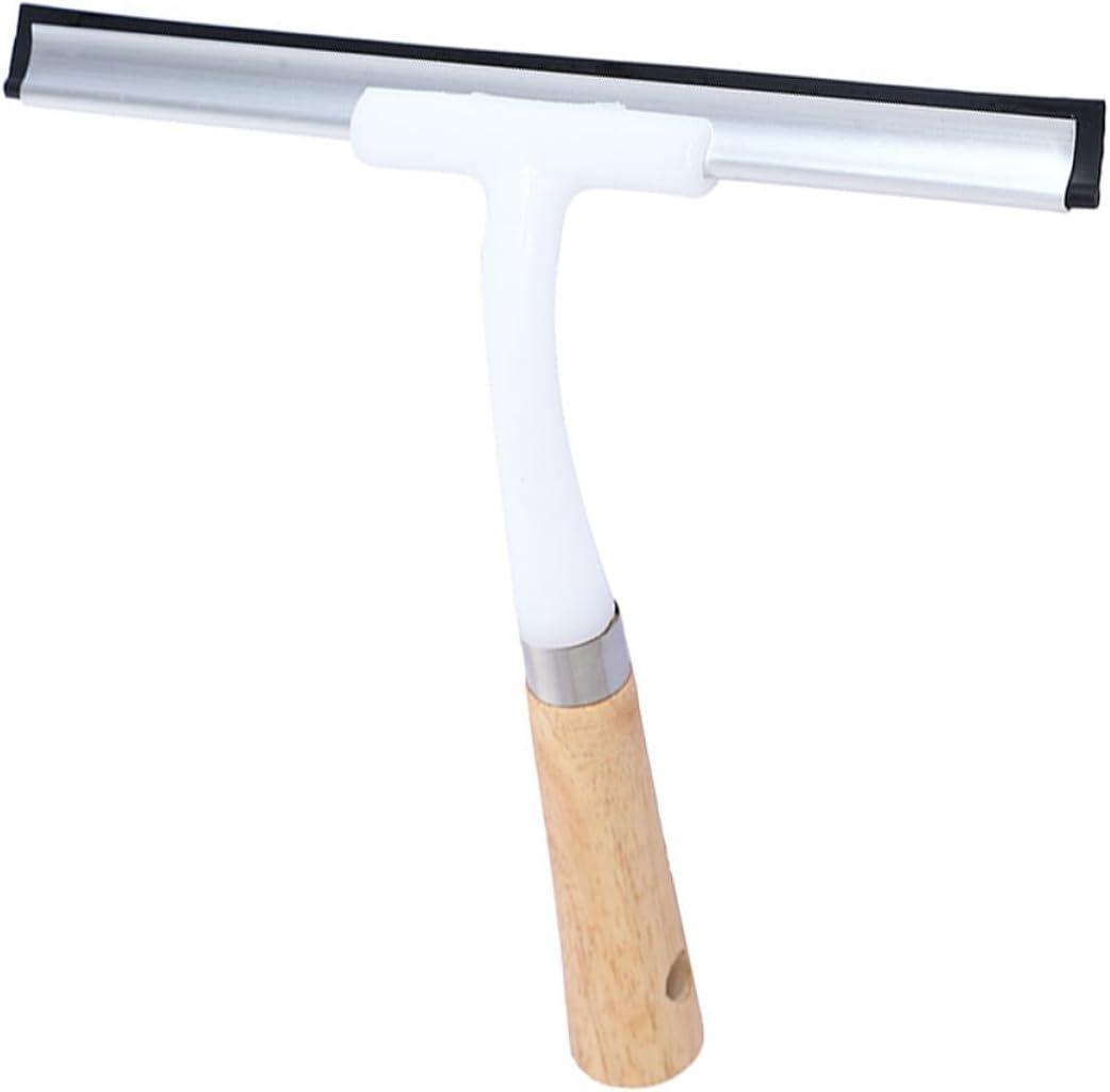 Multi-Functional Glass Wiper Tool Long Wooden Handle Silicone Water Removal Squeegee for Home Window Cleaning and Bathroom Use