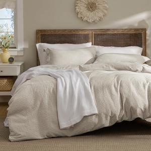 Bedsure Waffle Weave Duvet Cover King Size, Luxury, Soft & Breathable Comforter Cover for All Season, 3 Pieces Wrinkle-Resistant Zipper Bedding with 8 Corner Ties, Linen