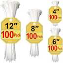 Zip Ties Assorted Sizes 4+6+8+12 Inch, 400 Pack, White Cable Ties for Multi-Purpose, Nylon/Plastic Wire Ties for Home Improvement, Office & Outdoor Use (Clear-Colored Style).