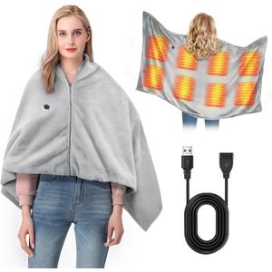 USB Electric Heated Shawl,Portable Cordless Heated Throw Blanket,3 Heat Settings,Heated Shawl Poncho Wrap Blanket with Zipper,for Outdoor,Car,Travel,Camping,Machine Washable(Battery Not Included)