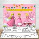 Princess Peach Birthday Party Banner 7x5 Vinyl Princess Peach Birthday Decorations Supplies Photography Backdrop Cake Table Decor Poster Photo Stuido Background Mario Princess Decor
