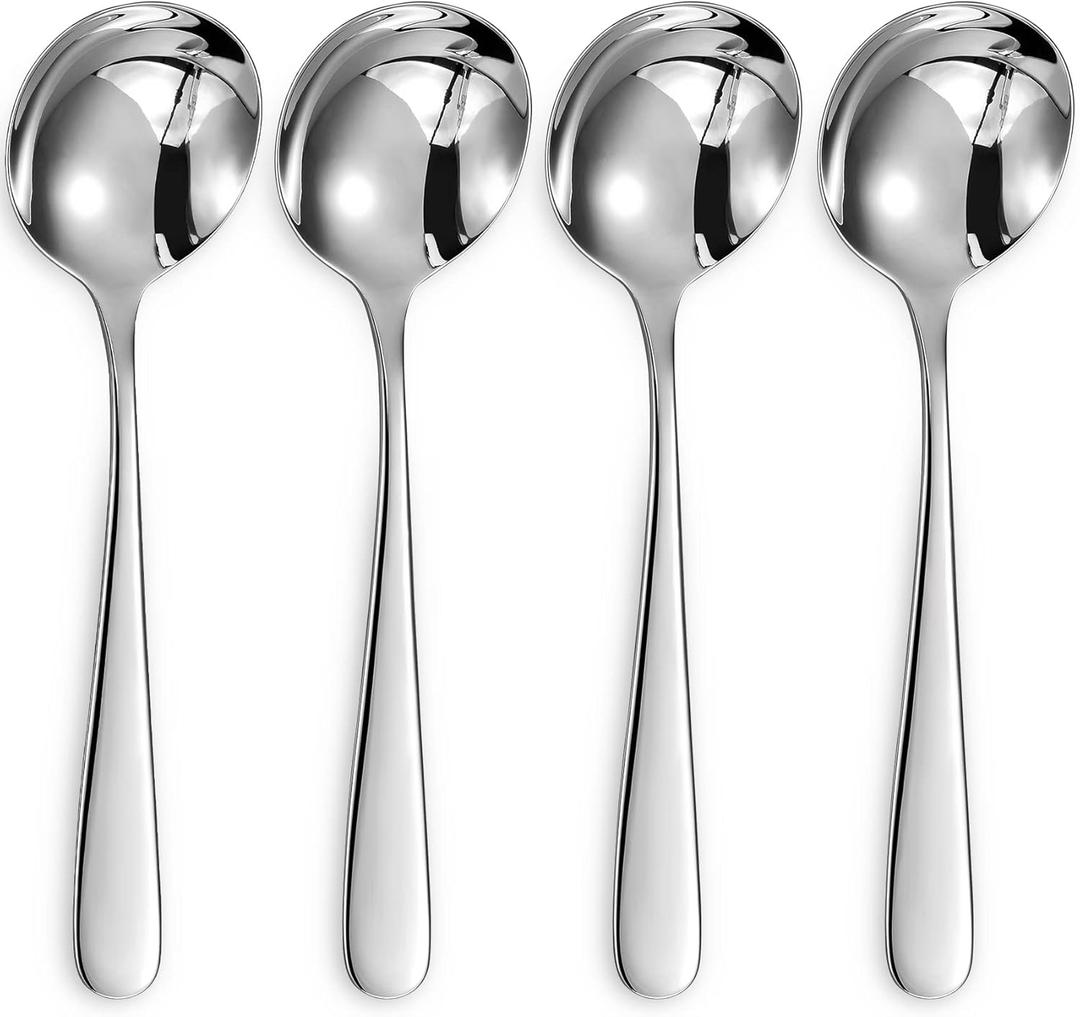 KEAWELL Premium 7" Louise Soup Spoons, 18/10 Stainless Steel, Dishwasher Safe (4)