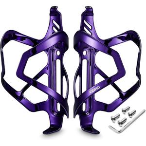 Corki Cycles Heavy Duty Bike Water Bottle Holder, Lightweight Aluminum Cage Shockproof Design for Road Mountain Gravel Bikes, Holds 18-30 oz, 2-Pack Purple