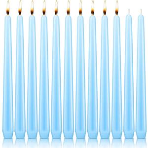 NIKY 10 inch Taper Candles, Set of 12 Unscented Dripless Candlesticks - 8 Hours Long Burning for Home Decoration, Wedding, Parties and Special Occasion (Light Blue)