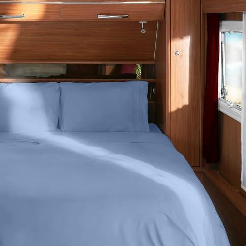 Mellanni RV Short Queen Sheets - 4 PC Iconic Collection Bedding - Hotel Luxury, Extra Soft, Cooling Bed Sheets - Deep Pocket up to 10 inch (RV/Short Queen, Sky Blue