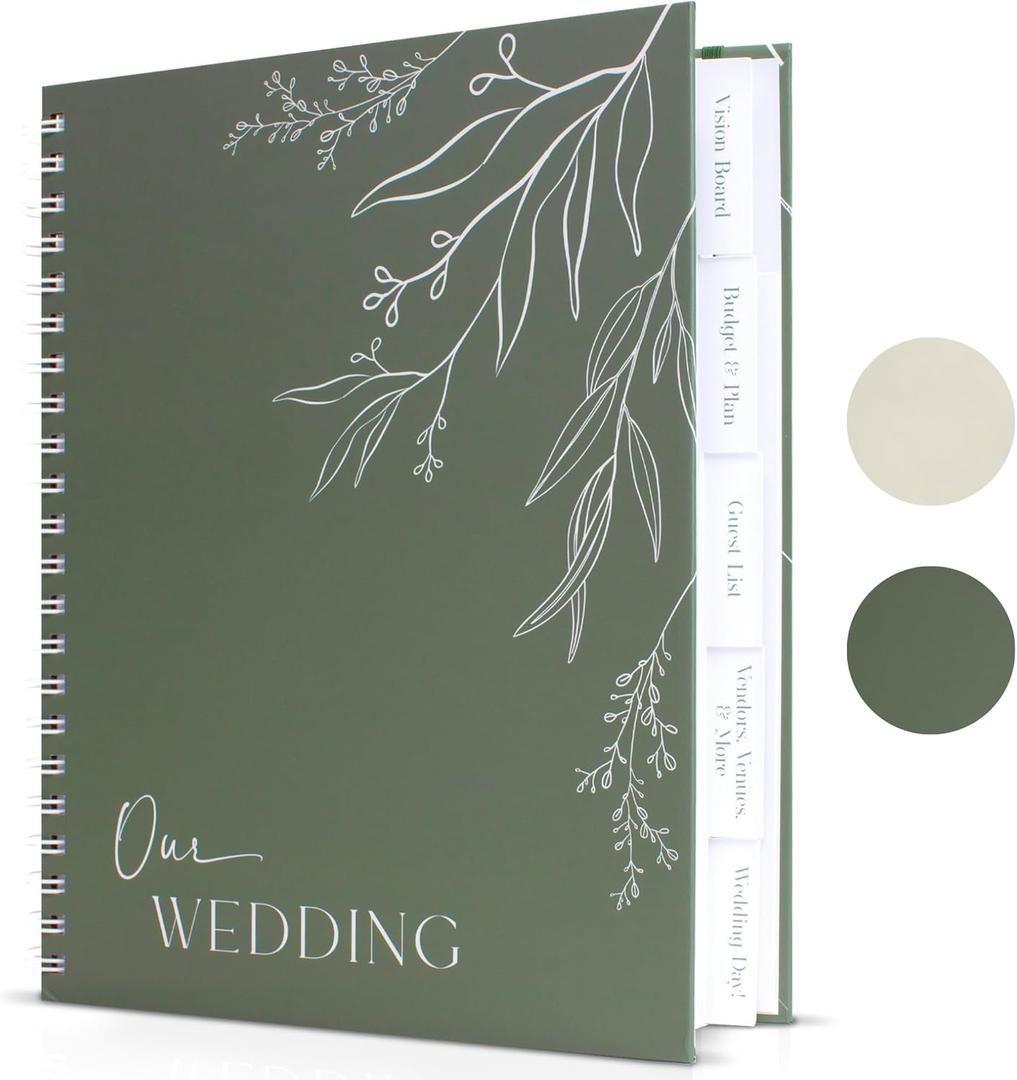 Beautiful Minimalistic Wedding Planner Book and Organizer - Enhance Excitement and Makes Your Countdown Planning Easy - Unique Engagement Gift for Newly Engaged Couples, Future Brides and Grooms (Sage)
