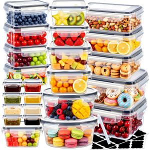 24 Pack Food Storage Containers with Lids (24 Containers & 24 Lids), Reusable Plastic Food Containers for Kkitchen organizers and storage, Leakproof Meal Prep Container with Labels & Pen