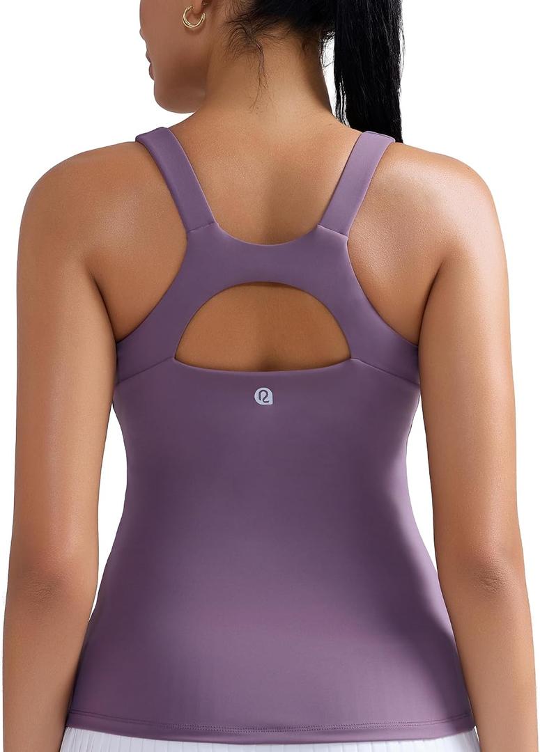 RUNNING GIRL Workout Tops for Women,Racerback Purple Tank Tops with Built in Bras,Padded Sports Bra Yoga Tank Athletic Tops(BX3119_Purple_XXL) (XXL)