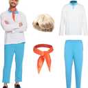 Gumyawl Adult Halloween Costume Men Classic Movie Set Long Sleeve Shirt with Blonde Wig Orange Scarf and Trousers for Cosplay (X-Large)